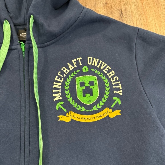 RARE Think Geek Minecraft Hoodie Blue Graphic Long Sleeve Zip Up E2 Sz Med 2012 - Picture 9 of 9